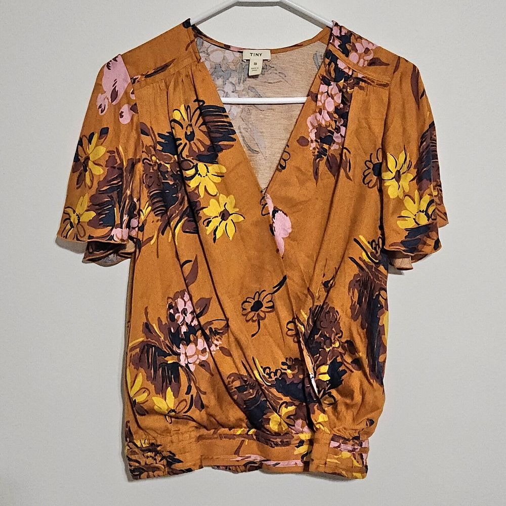 Tiny For Anthropologie Venus Floral Knit Wrap Top Womens Sz S‎ Cedar Fall Autumn